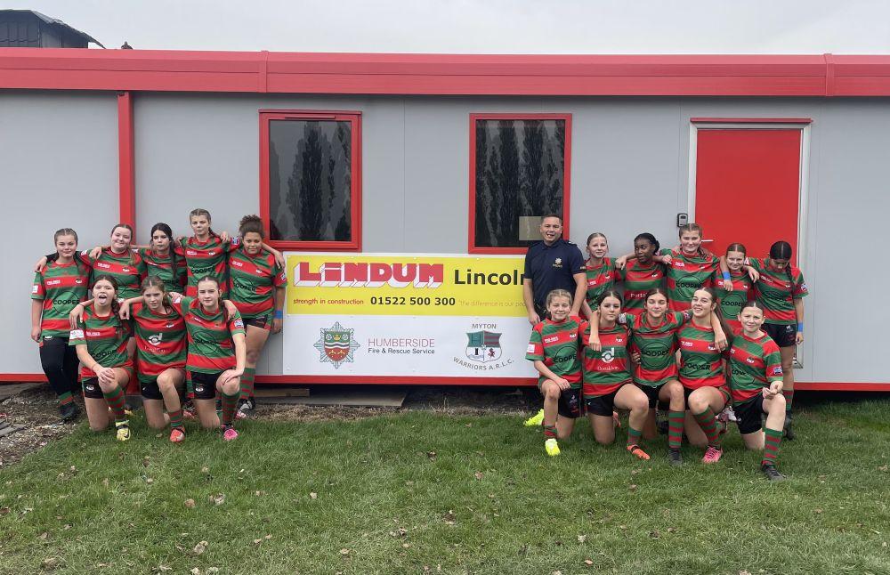 Myton Warriors Girls team on receipt on the modular unit as a dedicated changing space
