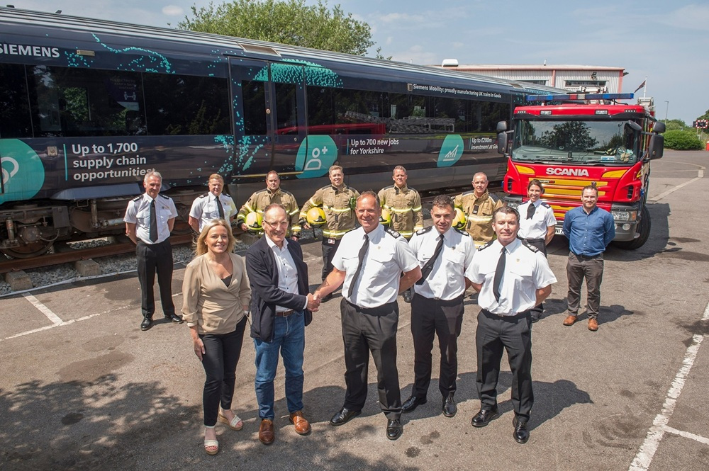 Siemens Mobility carriage and Humberside Fire and Rescue staff